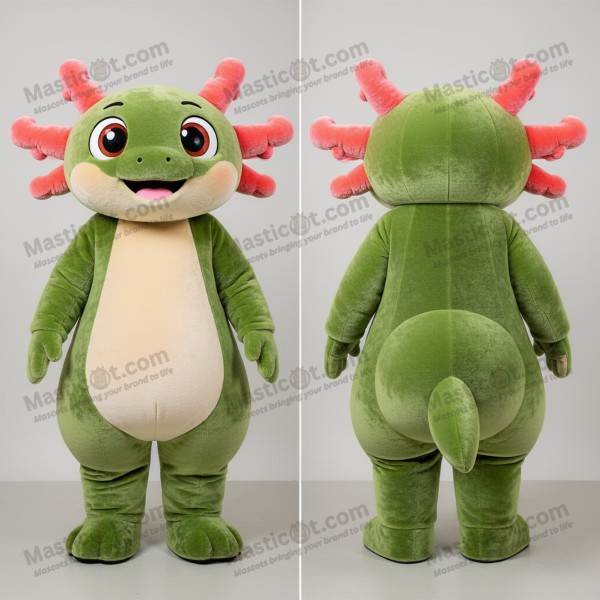 Olive green cuddly axolotls mascot - Masticot.com