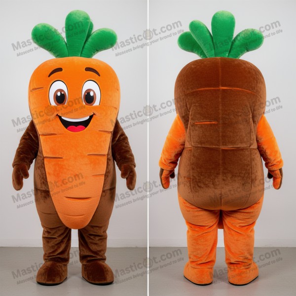 Velvety Brown Cartoon Carrot Mascot - Masticot.com