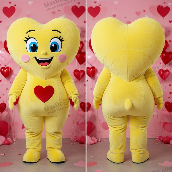 Plyšová maskot balónku ve tvaru srdce – citronově žlutá -