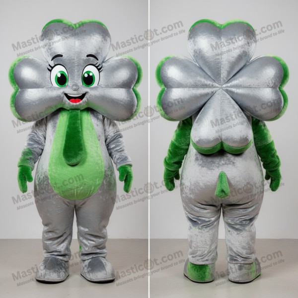 Smaragdově zelený maskot čtyřlístkového jetele s širokými