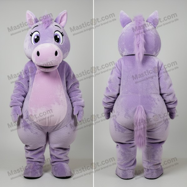 Lavendelfarget fløyelsmyk hestmaskot - Masticot.com
