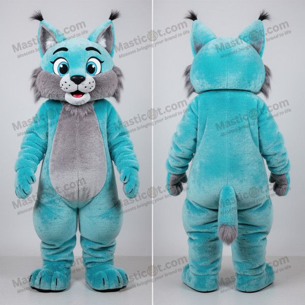 Cyan Velvety Cartoon Lynx Mascot - Masticot.com