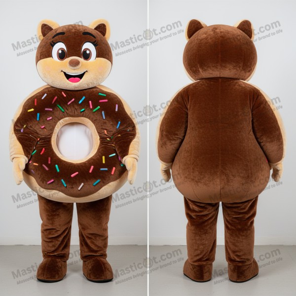 Mascota de Donut Redondo con Glaseado de Chocolate -