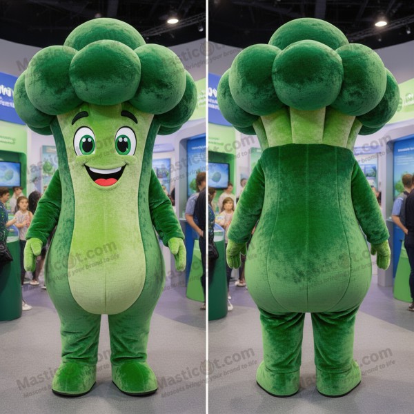 Emerald green cheerful broccoli mascot - Masticot.com
