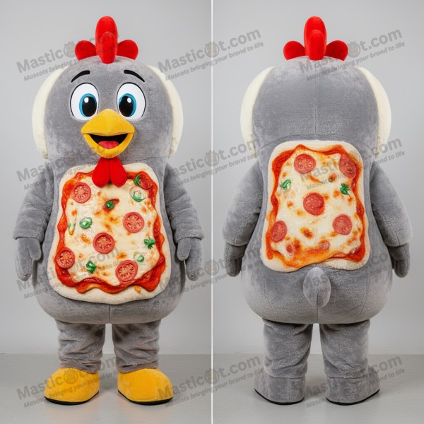 Grå Tegnefilm Kylling Parmigiana Maskot - Kylling Parmesan - MASTICOT_9186 - Masticot.com