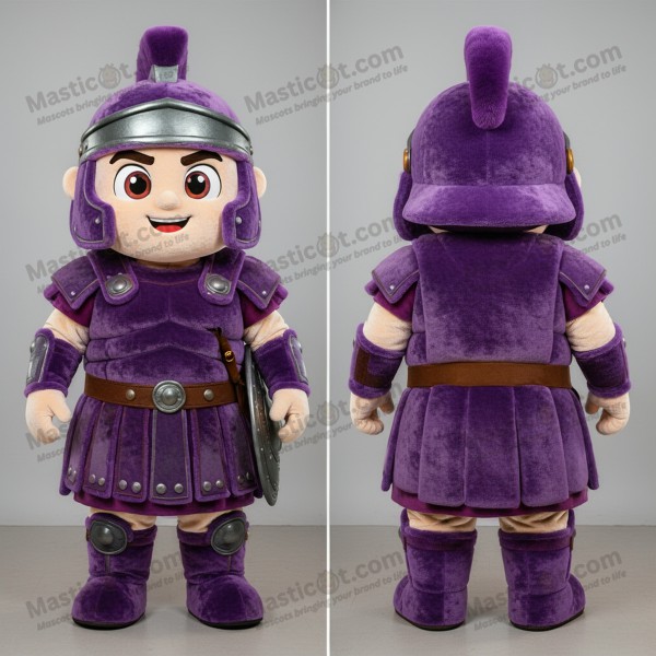 Velvety Purple Cartoon Roman Soldier Mascot - Masticot.com
