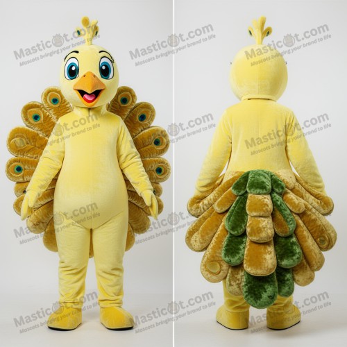 Lemon Yellow Cartoon Peacock Mascot - Masticot.com