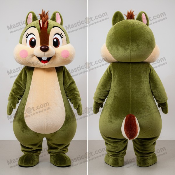 Olive Velvety Cartoon Chipmunk Mascot - Masticot.com