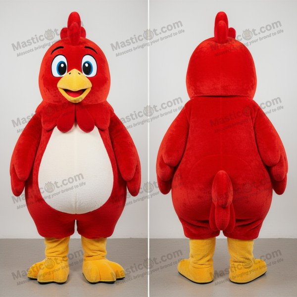 Crimson Fluffy Chicken Mascot - Masticot.com