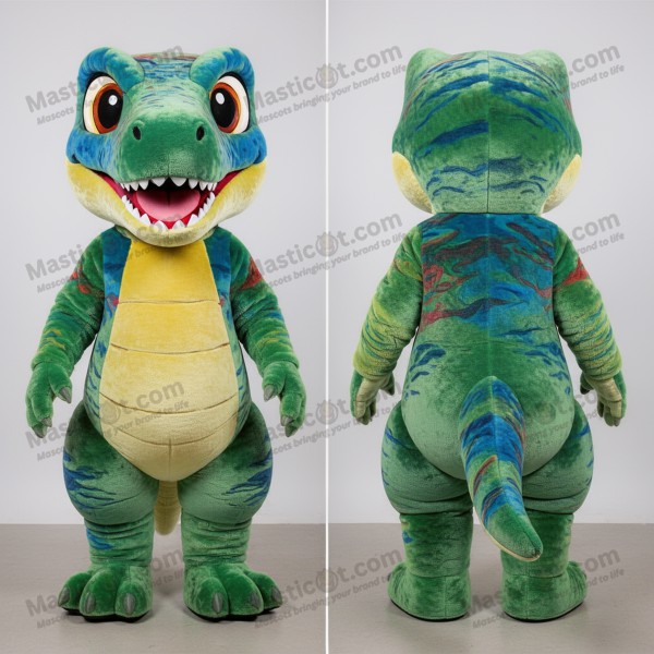 Freundlicher smaragdgrüner Velociraptor-Maskottchen -