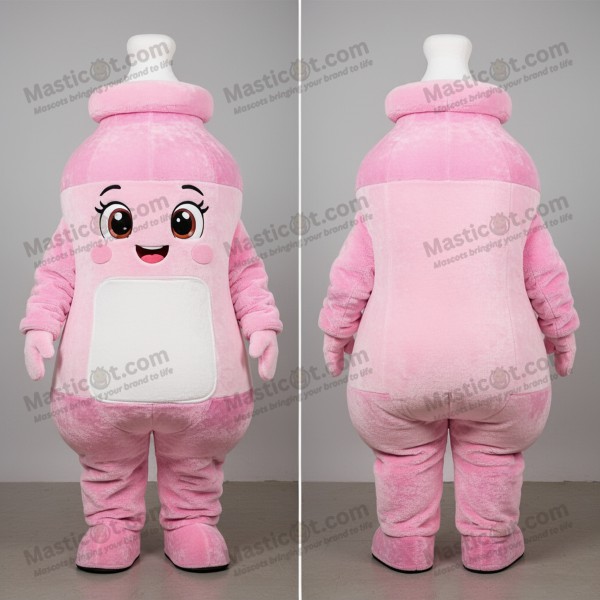 Pastel pink velvety bottle of milk mascot - Masticot.com