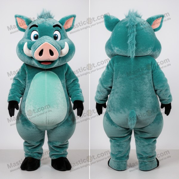 Teal rounded wild boar mascot - Masticot.com