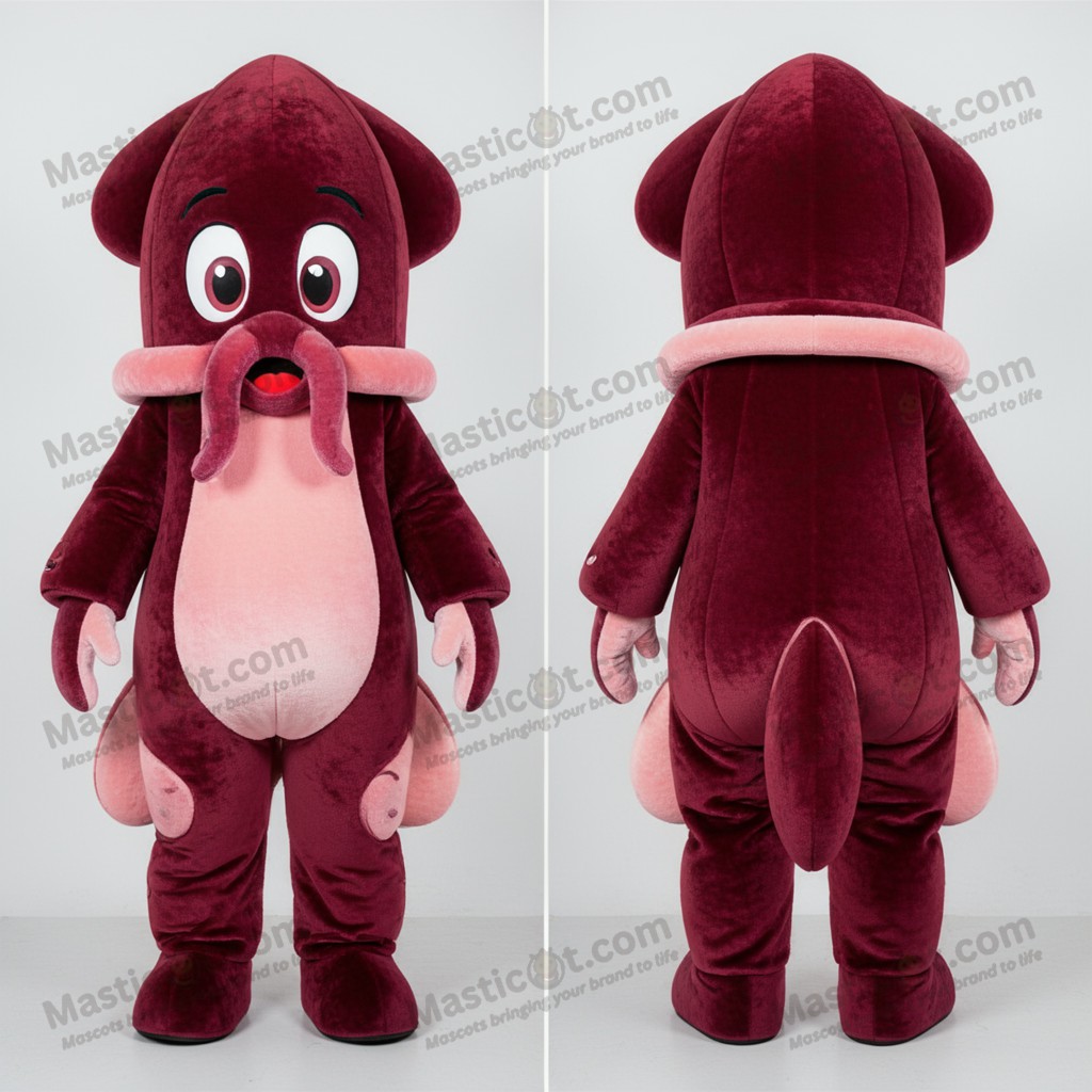 Maroon plush squid mascot - Masticot.com