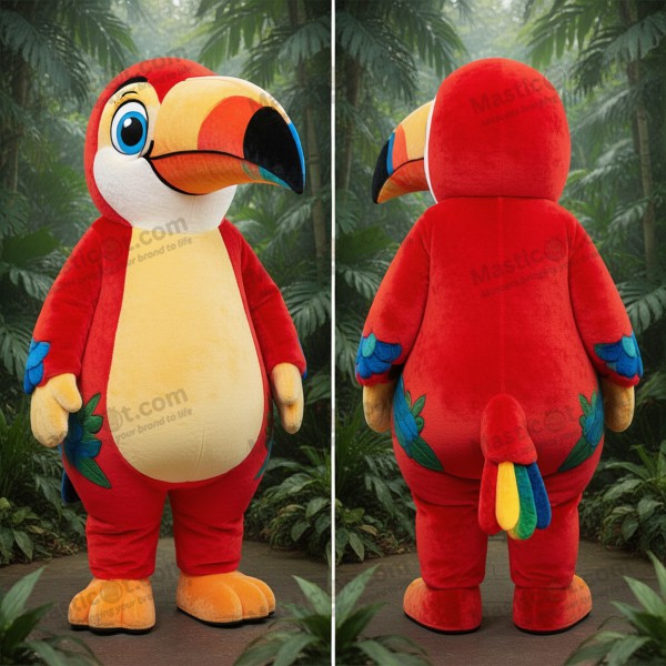 Crimson orange broad billed toucan mascot - Masticot.com