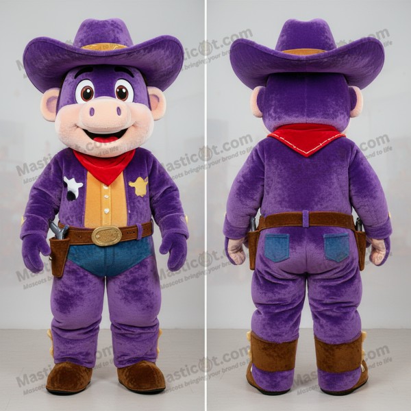Purple Velveteen Cartoon Cowboy Mascot - Masticot.com