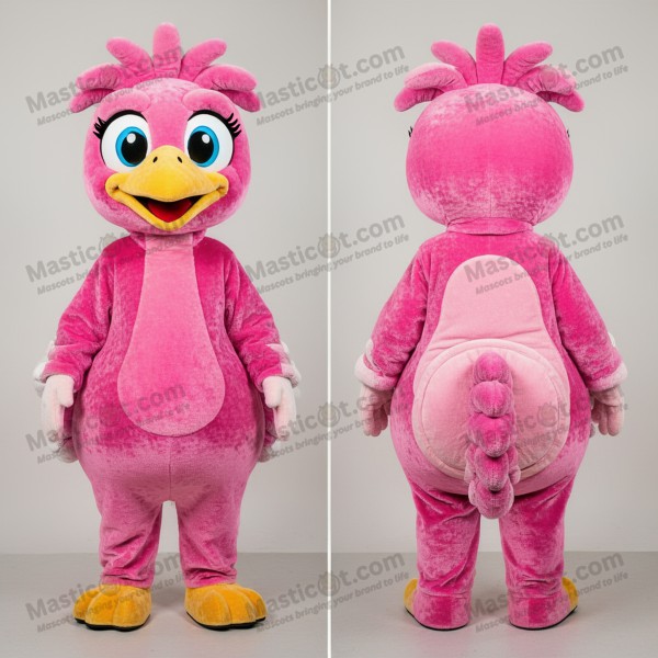 Velvety pink expressive ostrich mascot - Masticot.com