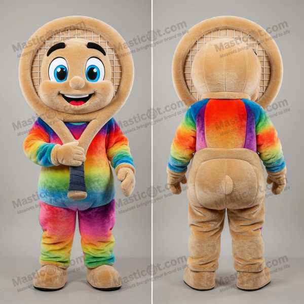 Tan rounded tennis racket mascot - Masticot.com
