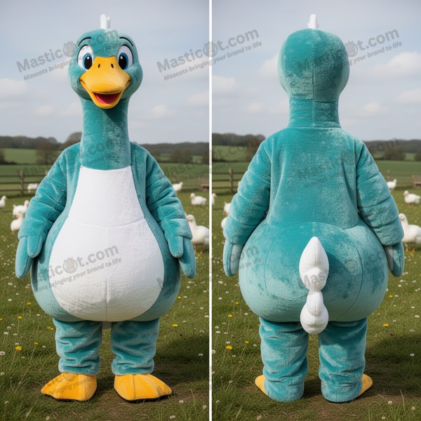 Teal Plush Cartoon Swans Mascot - Masticot.com