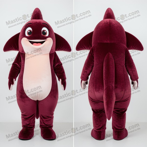 Maroon Velvety Cartoon Ray Mascot - Masticot.com
