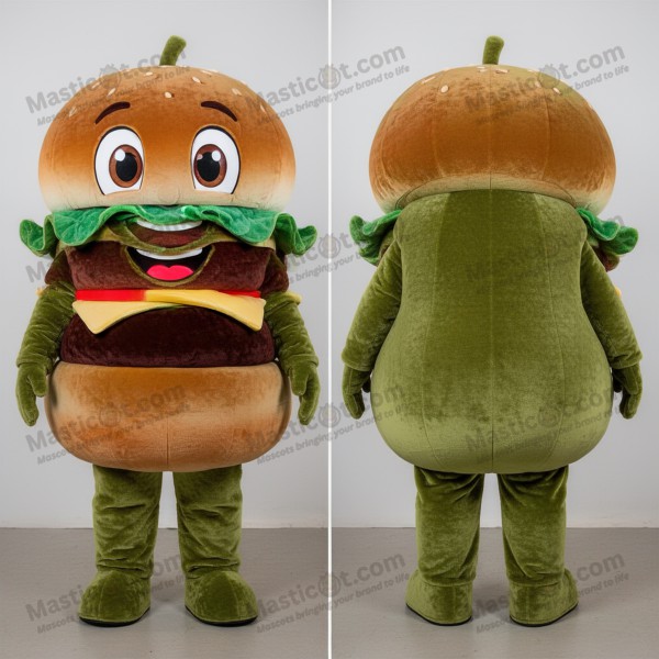 Olivengrønn Rund Burgers Maskot - Masticot.com