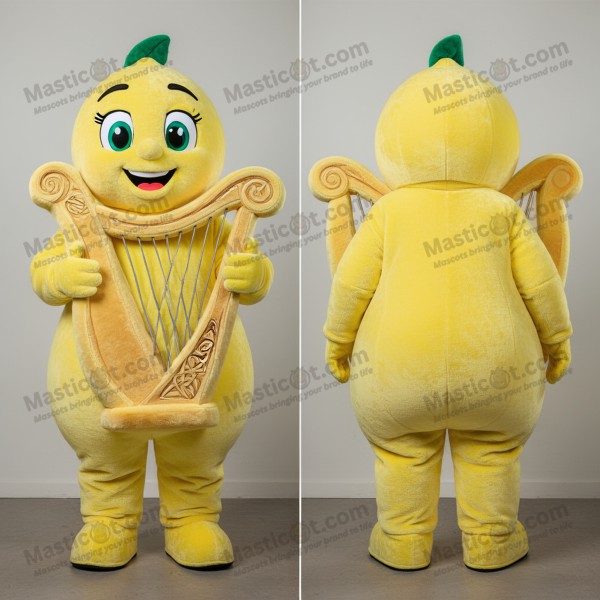 Lemon Yellow Cartoon Celtic Harp Mascot - Masticot.com
