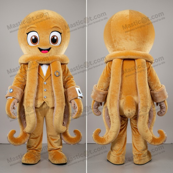 Golden Velvety Cartoon Octopus Mascot - Masticot.com