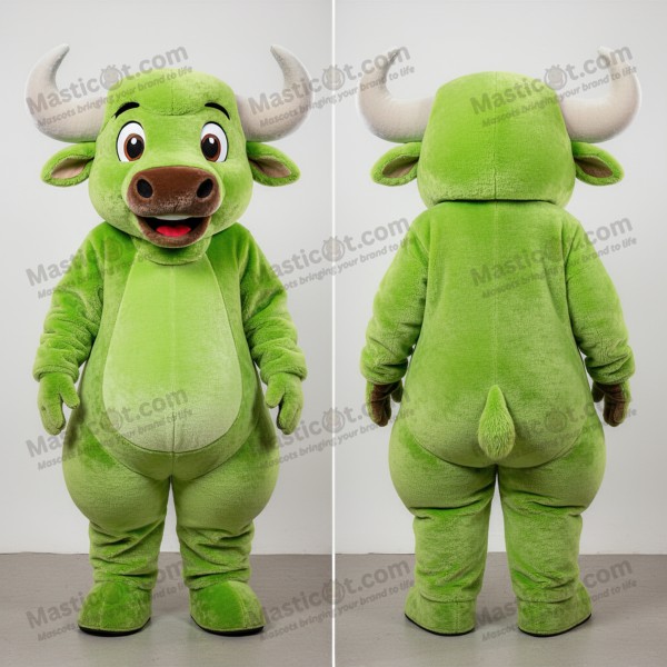 Mascota de Búfalo de Dibujos Animados Verde Lima -