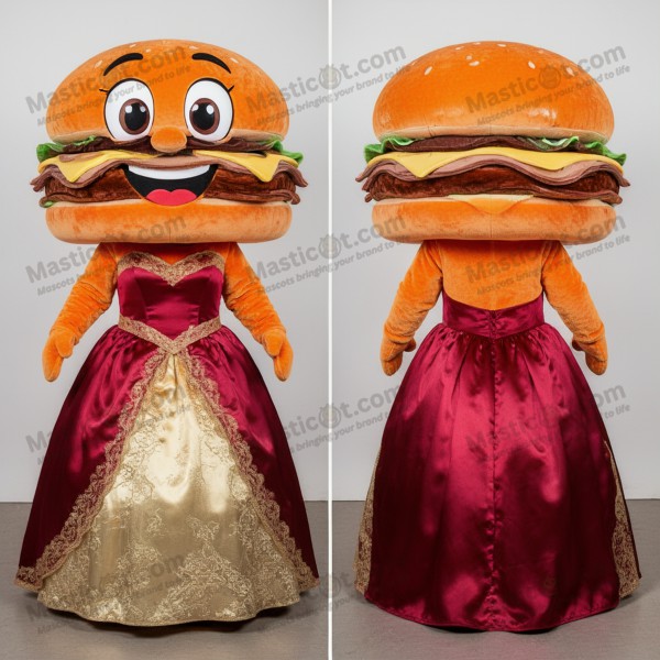 Glossy Orange Layered Pulled Pork Sandwich Mascot -