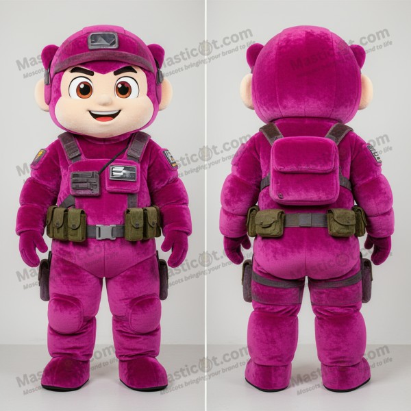 Magenta Cartoon Commando Mascot - Masticot.com