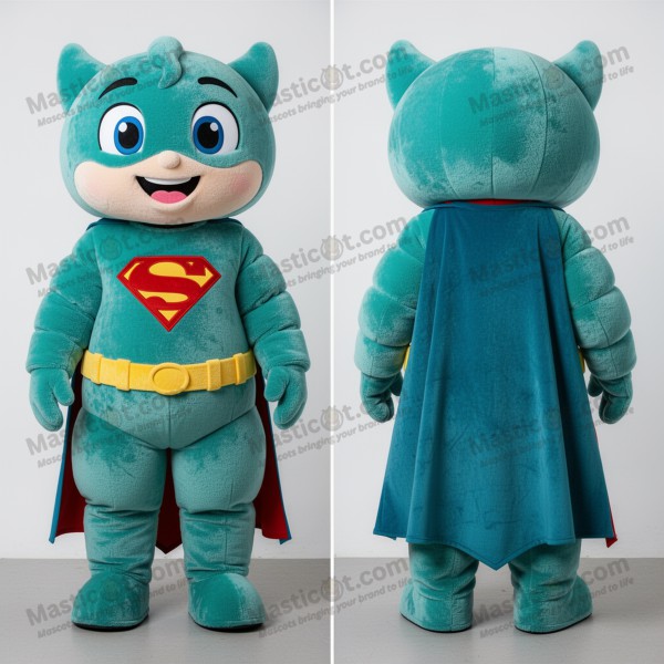 Teal Cartoon Powerhouse Superhero Mascot - Masticot.com