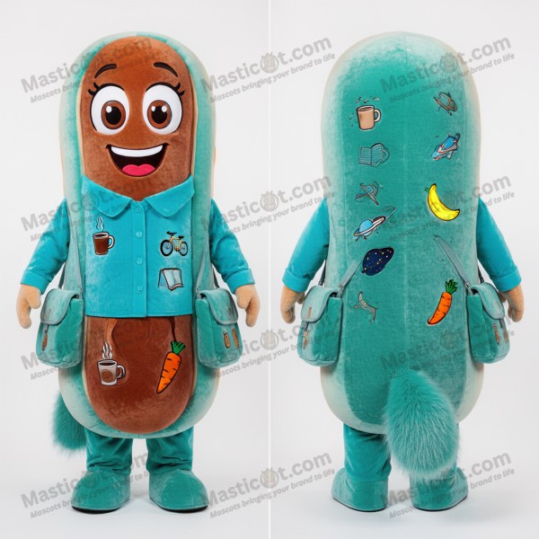 Disfraz de perro caliente sonriente color turquesa -
