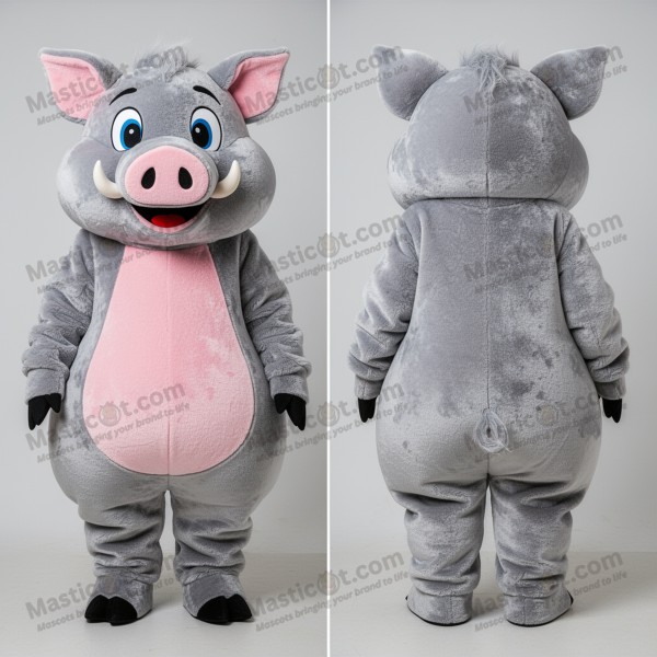 Silver Plush Cartoon Sow Mascot - Masticot.com