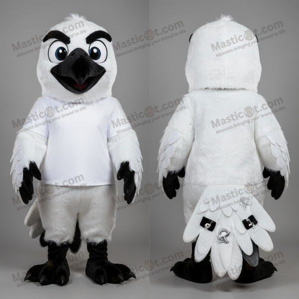 Velvety white broad shouldered crow mascot - Masticot.com