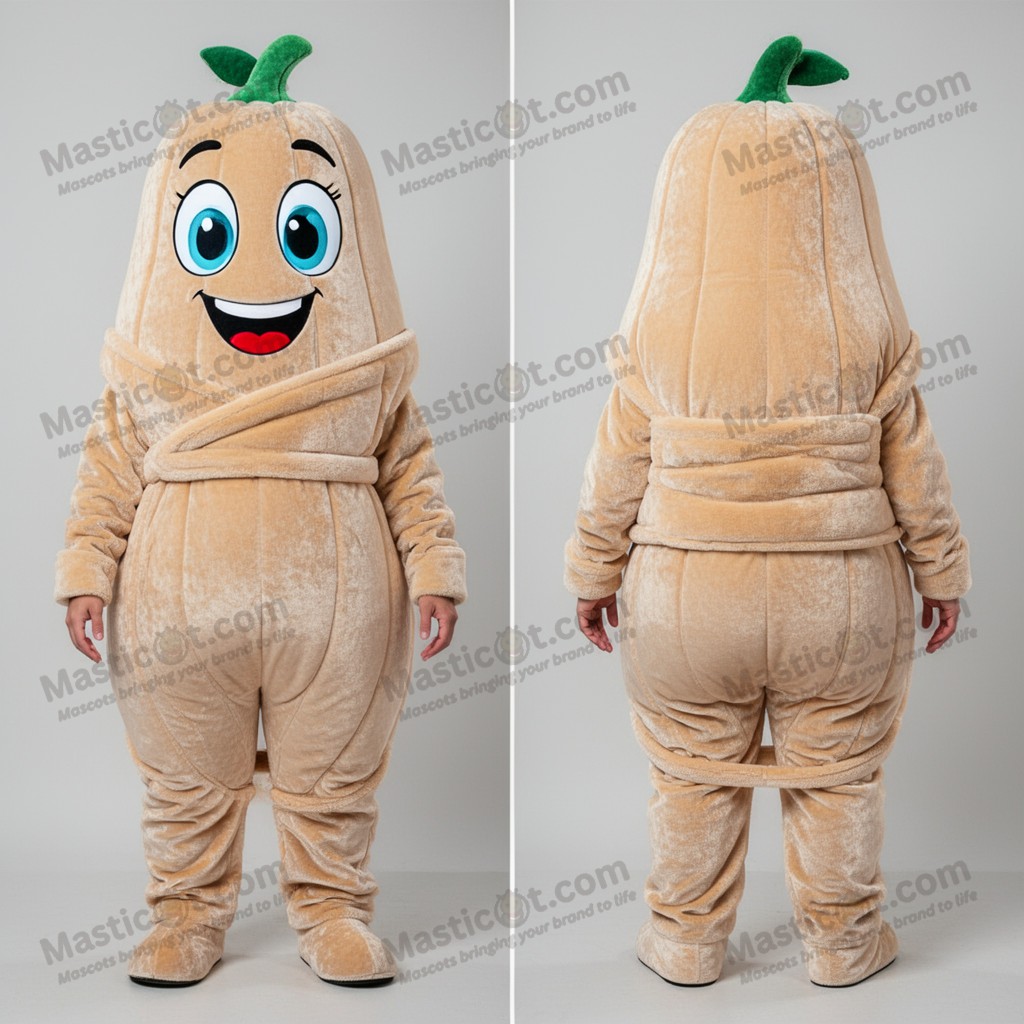 Beige Fluweelachtige Cartoon Pompoen Mascotte - Squash - MASTICOT_9494 - Masticot.com