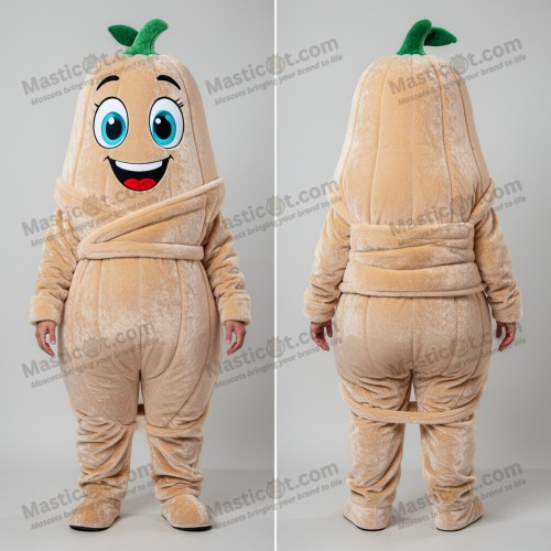 Beige Fluweelachtige Cartoon Pompoen Mascotte - Squash - MASTICOT_9494 - Masticot.com