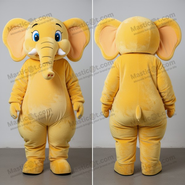 Velvety yellow smiling elephant mascot - Masticot.com