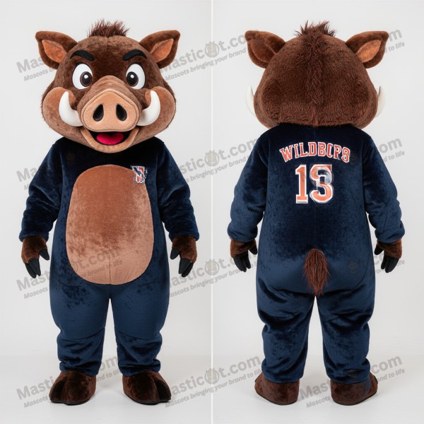 Navy Blue Cartoon Wild Boar Mascot - Masticot.com