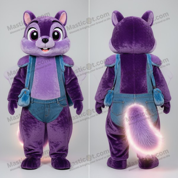 Velvet Purple Cartoon Flying Squirrel Mascot - Masticot.com