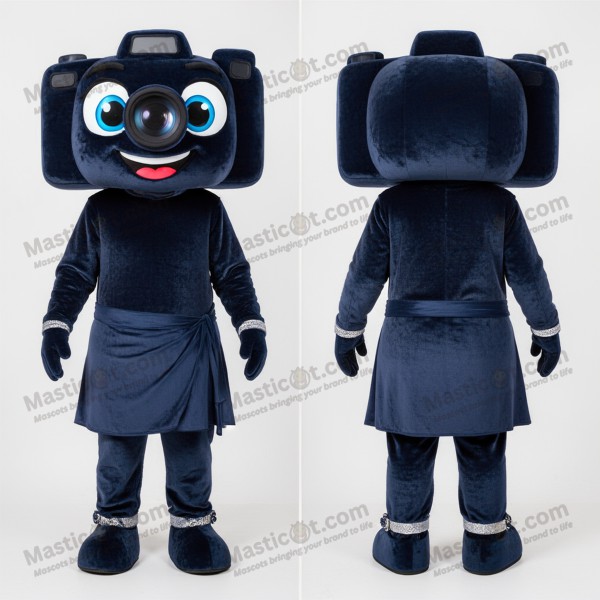 Navy blue velvety camera mascot - Masticot.com