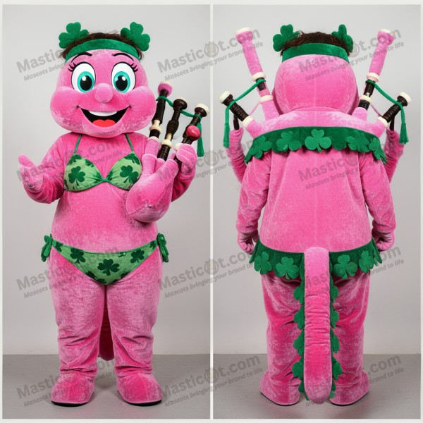 Pink Velvety Shamrock Bagpipe Mascot - Masticot.com