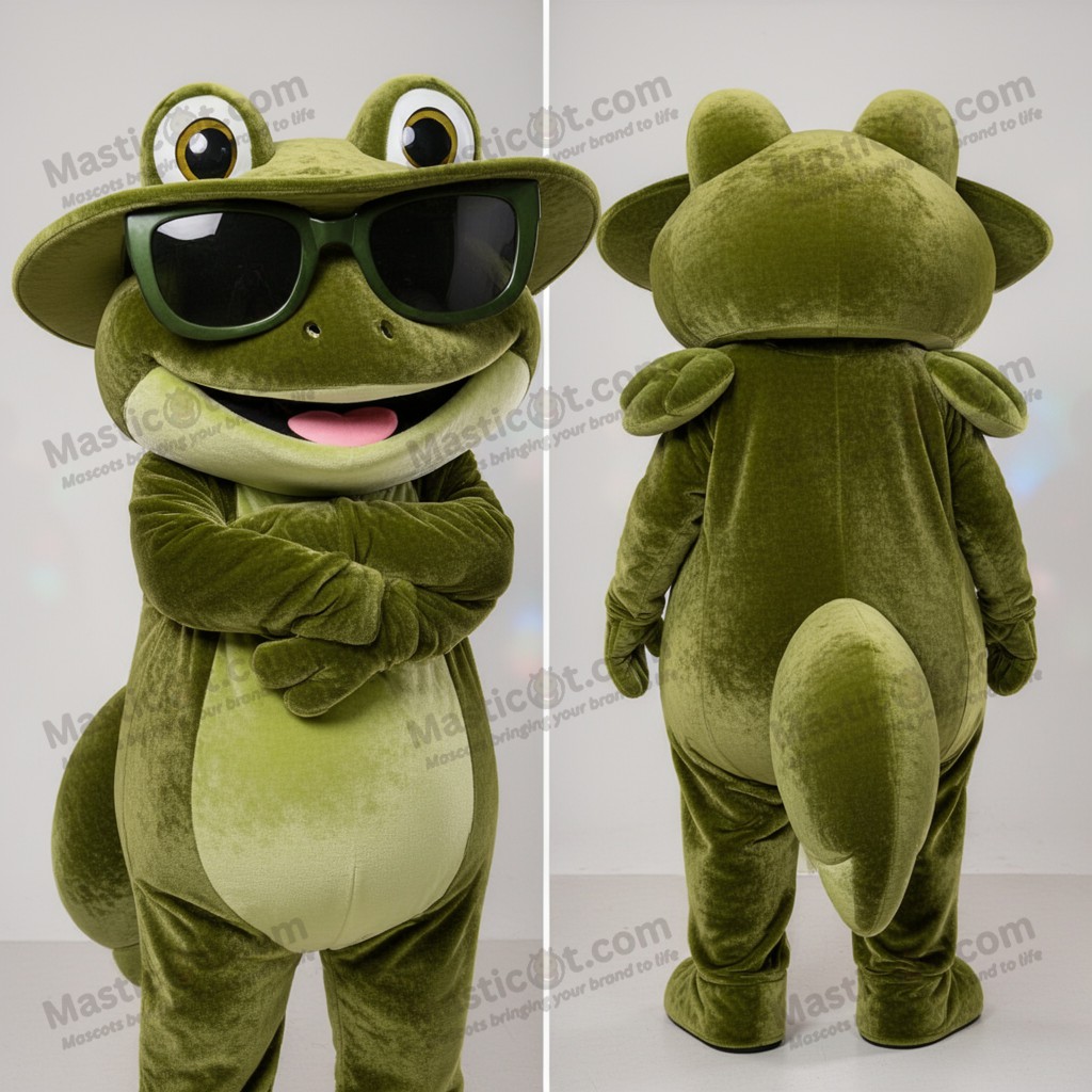 Olive green broad shouldered frog mascot - Masticot.com
