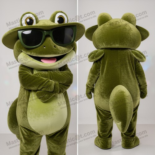 Olive green broad shouldered frog mascot - Masticot.com