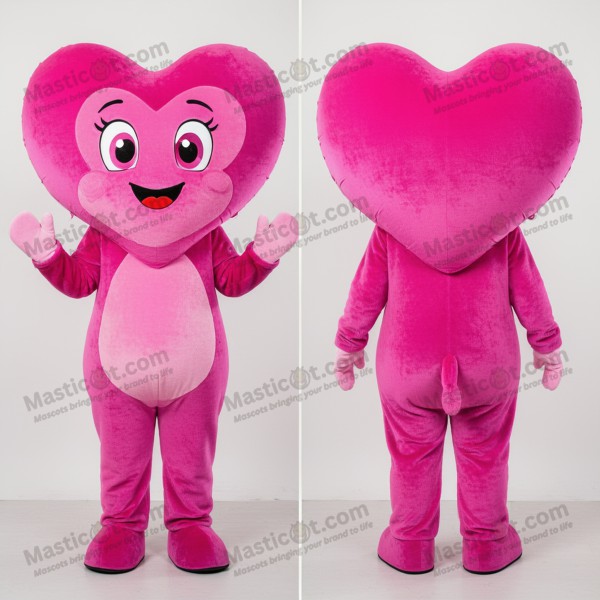Magenta plyšový maskot srdce s očima ve tvaru srdce -