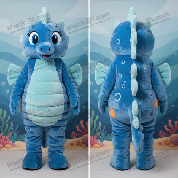 Blue Cartoon Seahorse Mascot - Masticot.com