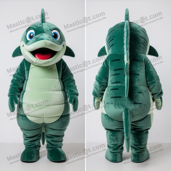Green Velvety Cartoon Barracuda Mascot - Masticot.com