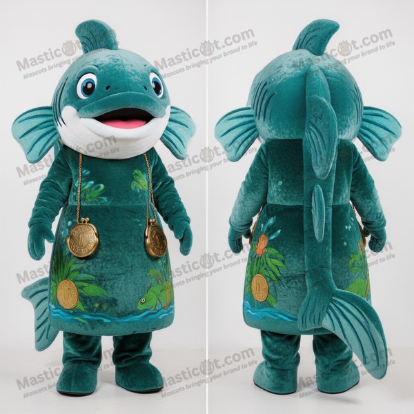 Teal Cartoon Piranha Mascot - Masticot.com