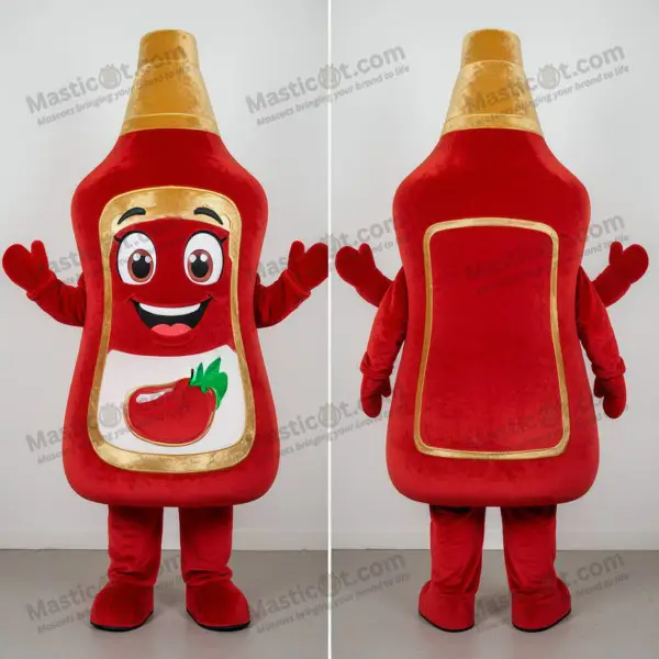 Crimson Velvety Bottle Of Ketchup Mascot - Bottle of  ketchup - MASTICOT_9665 - Masticot.com