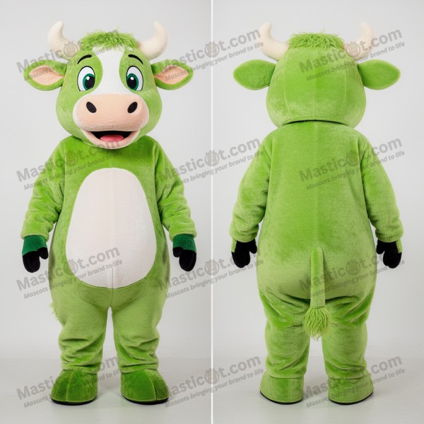 Lime green cuddly hereford cow mascot - Masticot.com