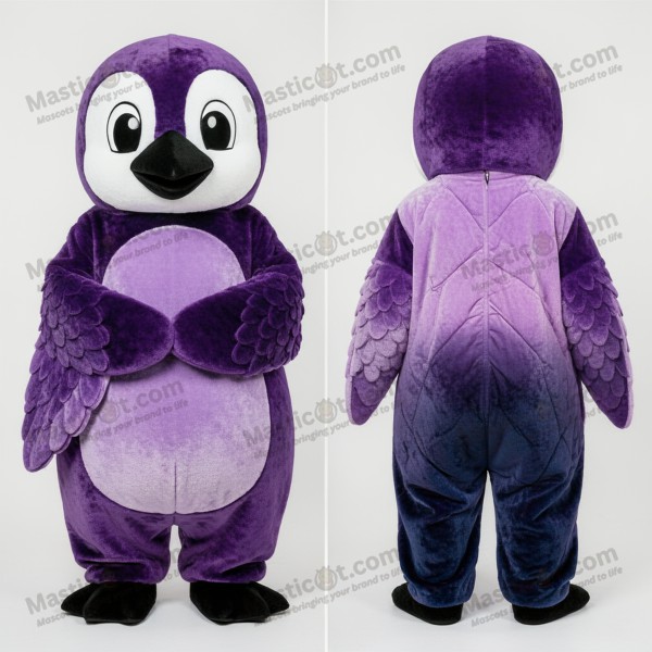 Pingüino Mascota de Dibujo en Terciopelo Morado -