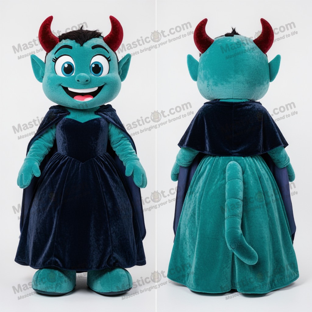 Teal Velvety Ball Gown Devil Mascot - Masticot.com